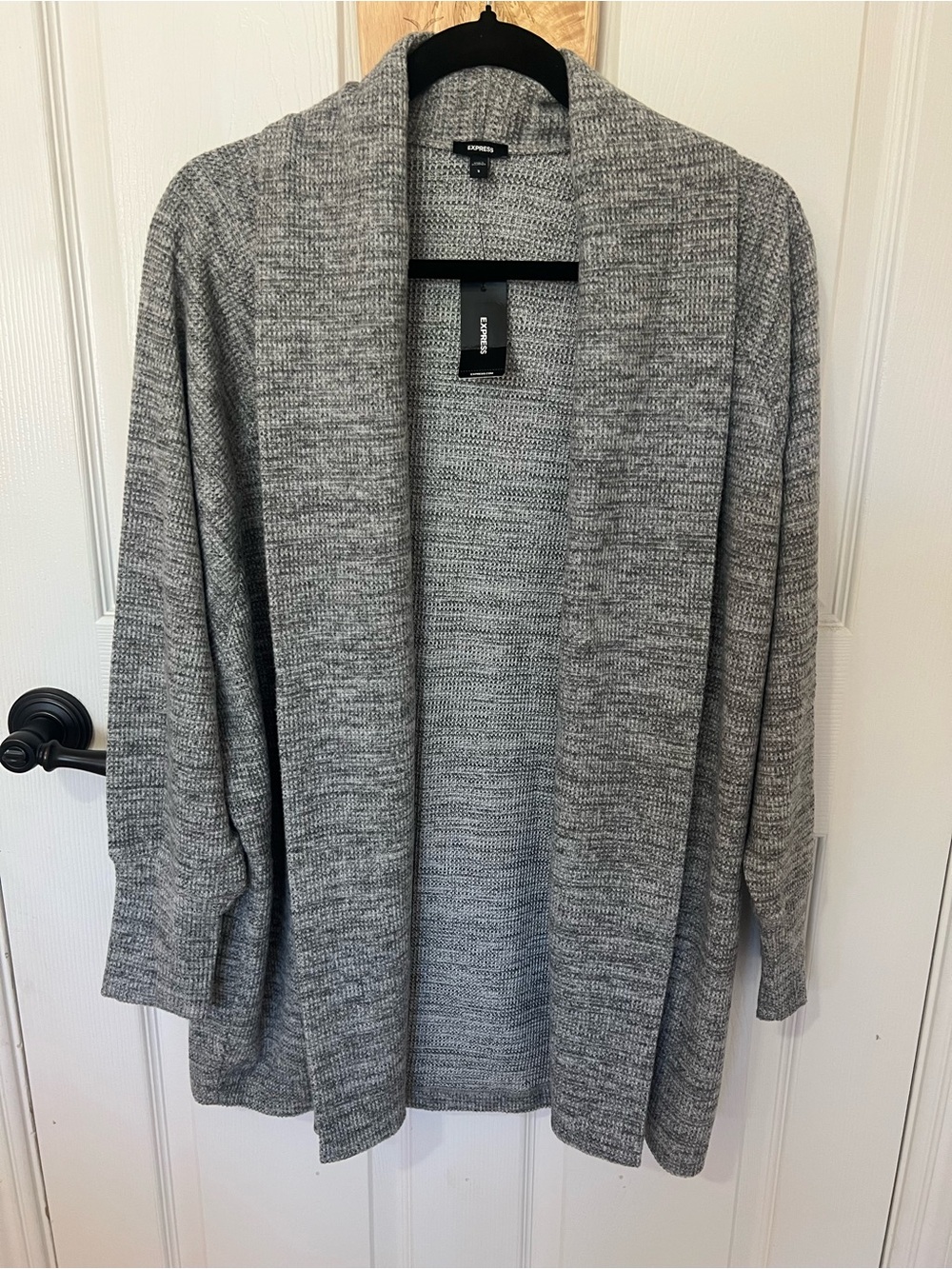 Express Gray Open-Front Shawl Collar Cardigan